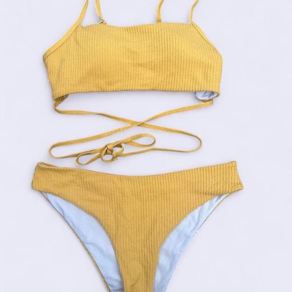 Yellow Ribbed Bikini Set - Picture 1 of 4